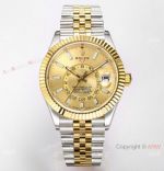 Swiss Grade Rolex Sky-Dweller 2-Tone Champagne 42mm 9001 Watch New Jubilee Strap